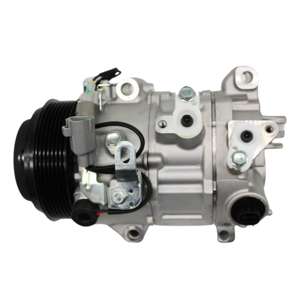 Toyota Kluger AC Compressor made of metal and wires and plastic clips on white background