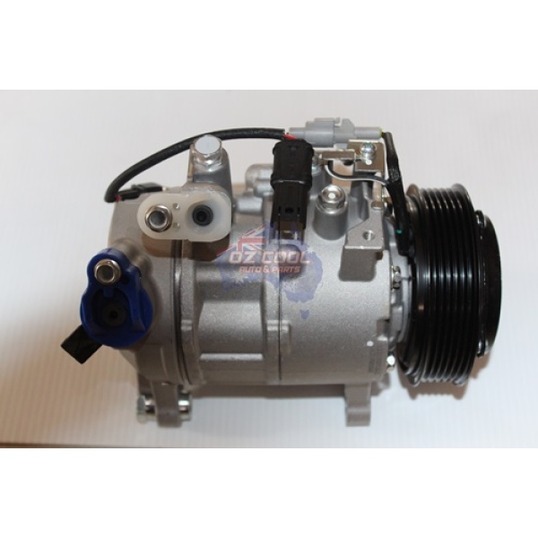 AC Compressor with plastic fittings on white background