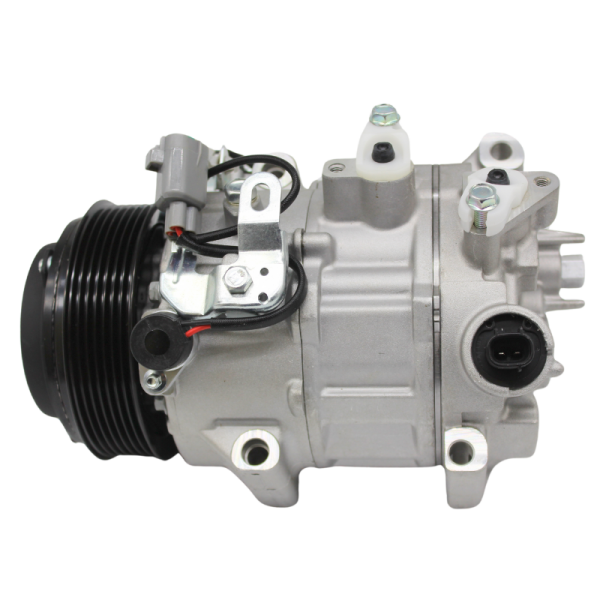 Toyota Kluger AC Compressor made of metal and wires and plastic clips on transparent background